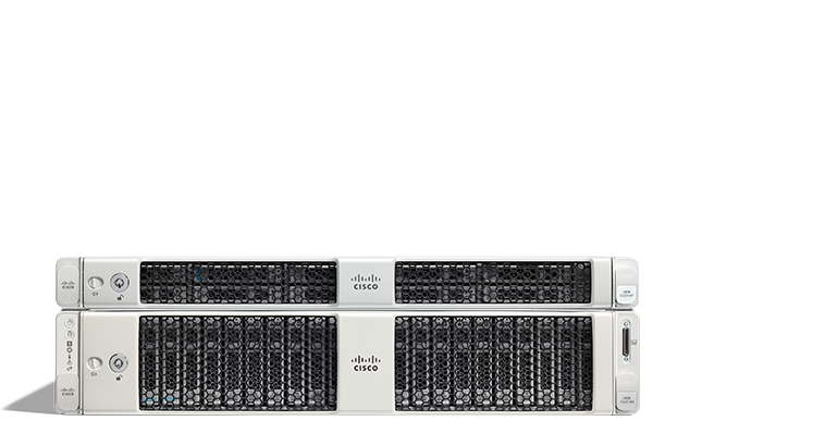 Two Cisco rack-mount servers stacked, showcasing the Cisco Compute for Nutanix hyperconverged infrastructure (HCI).