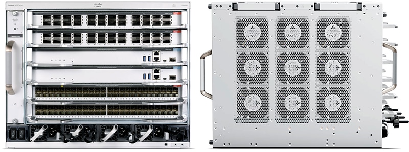 Rear and side view of Catalyst 9600 9606R chassis